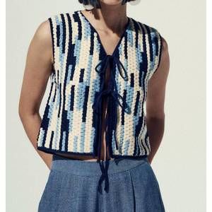 NEW ESCVDO anadara crochet vest in blue-ivory